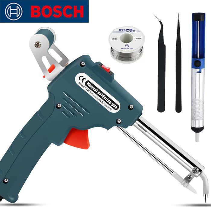 Spajkalna pištola 800 W z notranjim gretjem + sesalna naprava iz pol-aluminijastega kositra + ostra usta + pinceta z ukrivljenimi usti + 50 g kositrne žice